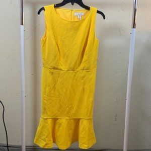 Lark & Ro Women's Yellow Sleeveless Crew Neck Ruffle Hem Midi Dress 10 NWT